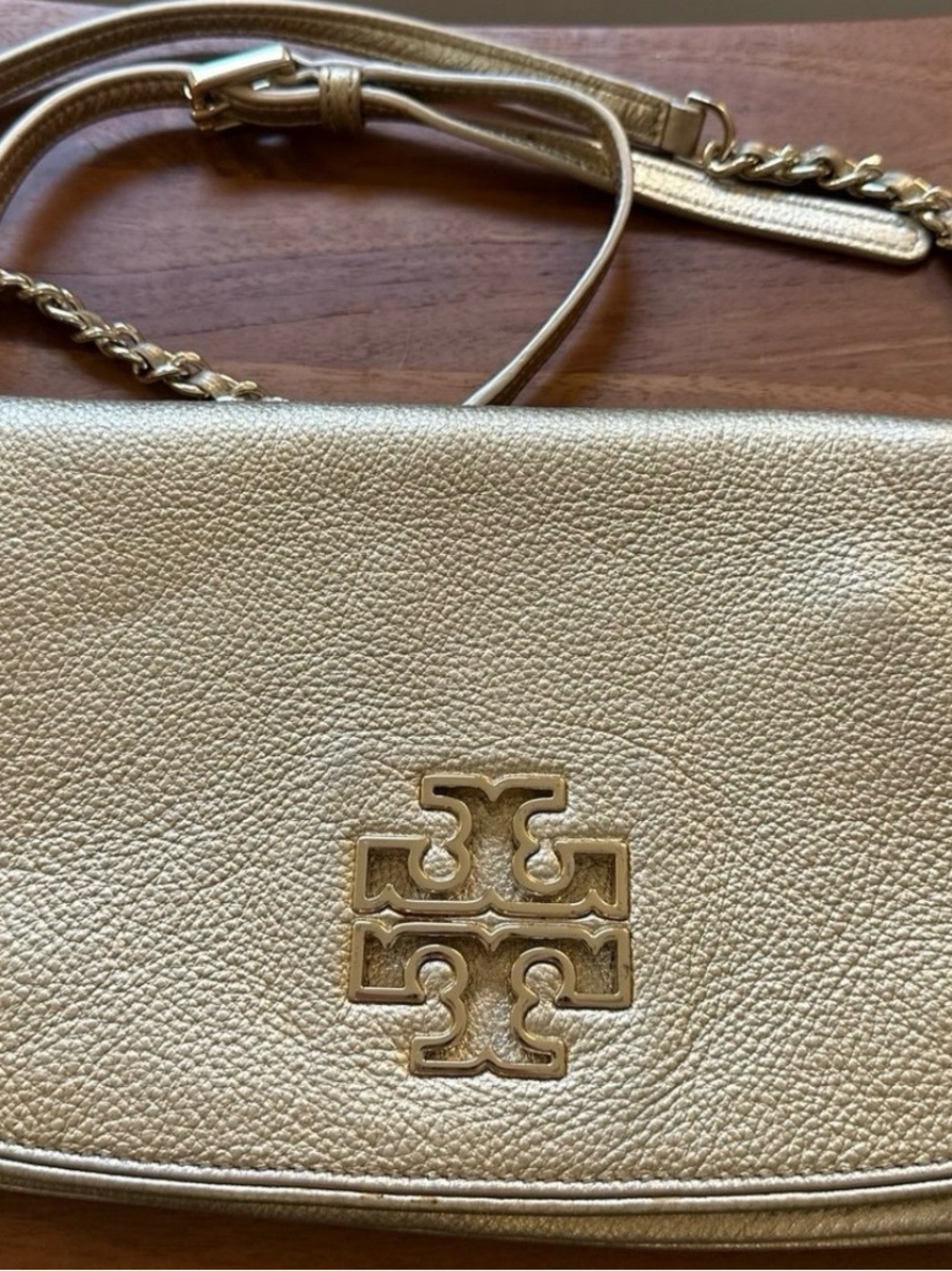 Tory Burch Metallic Gold Pebbled Leather Crossbody